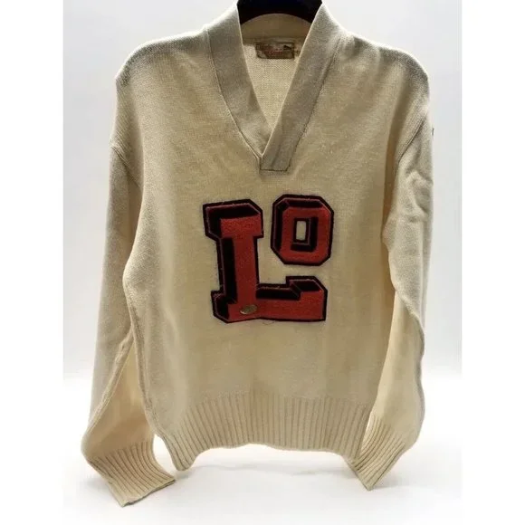 Vintage 1950s Letterman (57) Cream Varsity School Wool Sweater. Collector’s Item